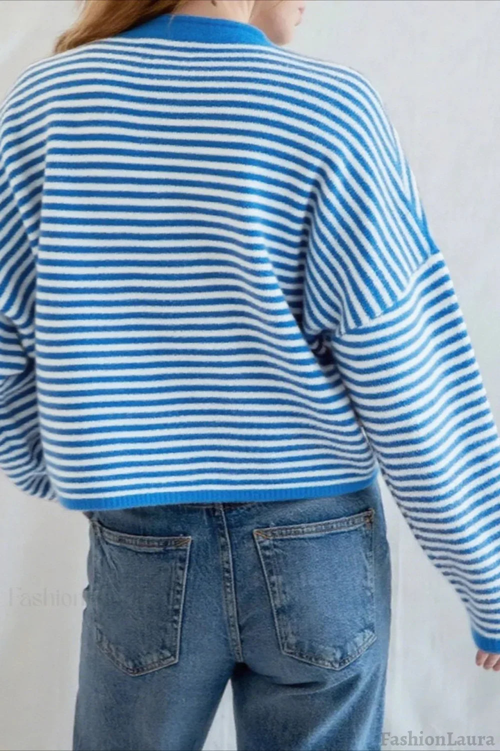 Striped Knit Round Neck Cardigan