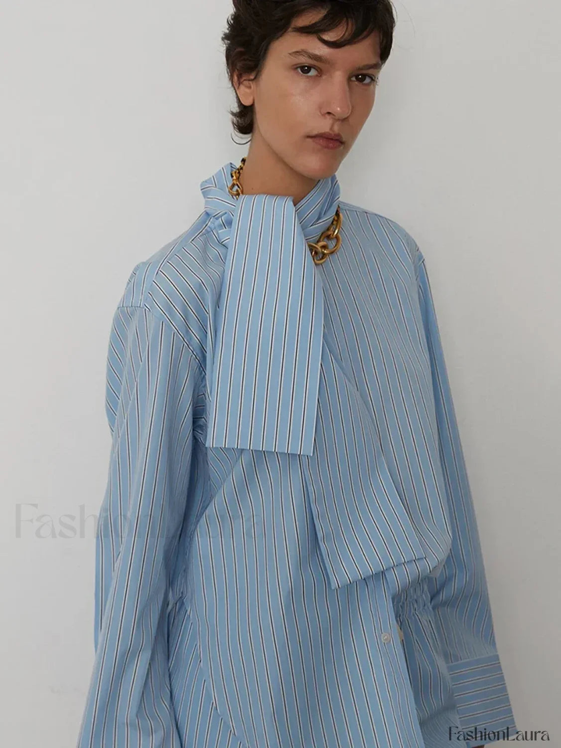 Striped Long Sleeve Collar Shorts Two Piece Set