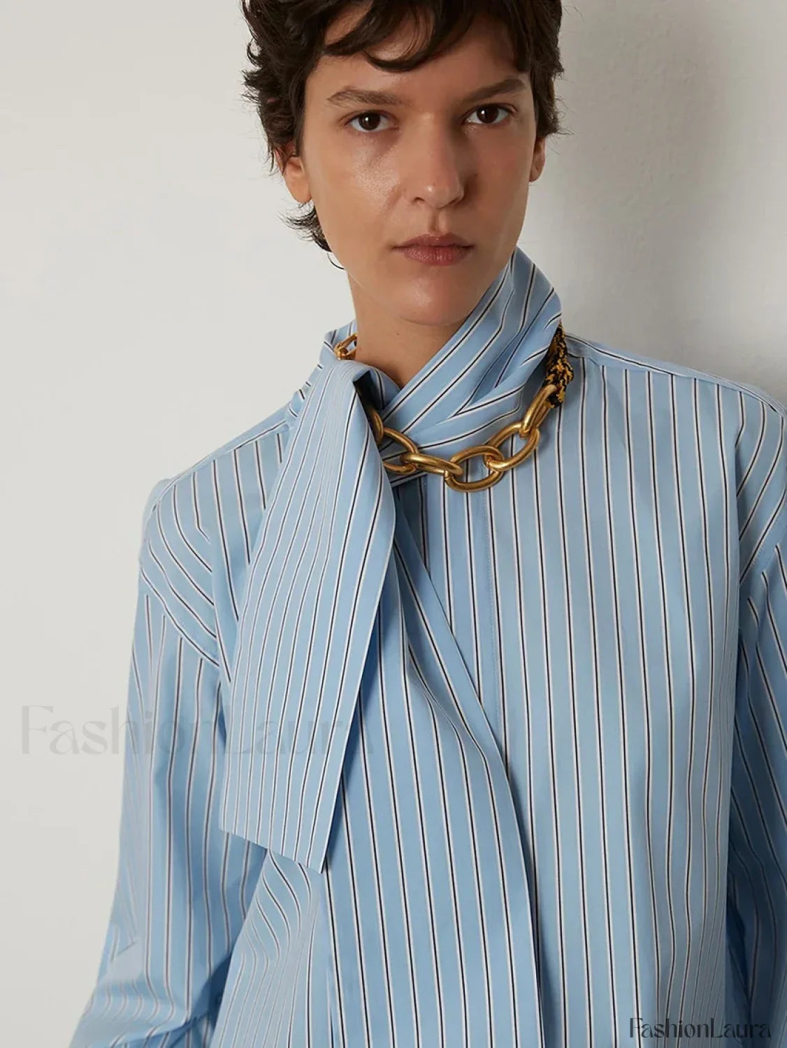 Striped Long Sleeve Collar Shorts Two Piece Set