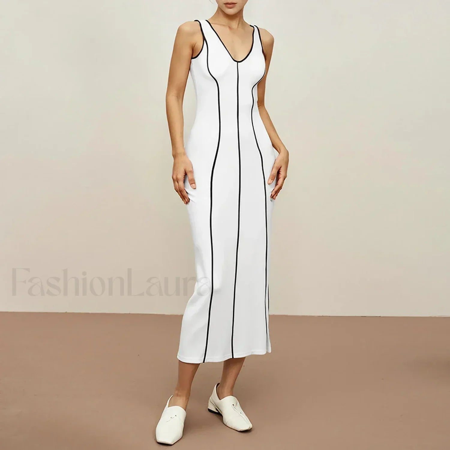 Striped Off-Shoulder Midi Dress