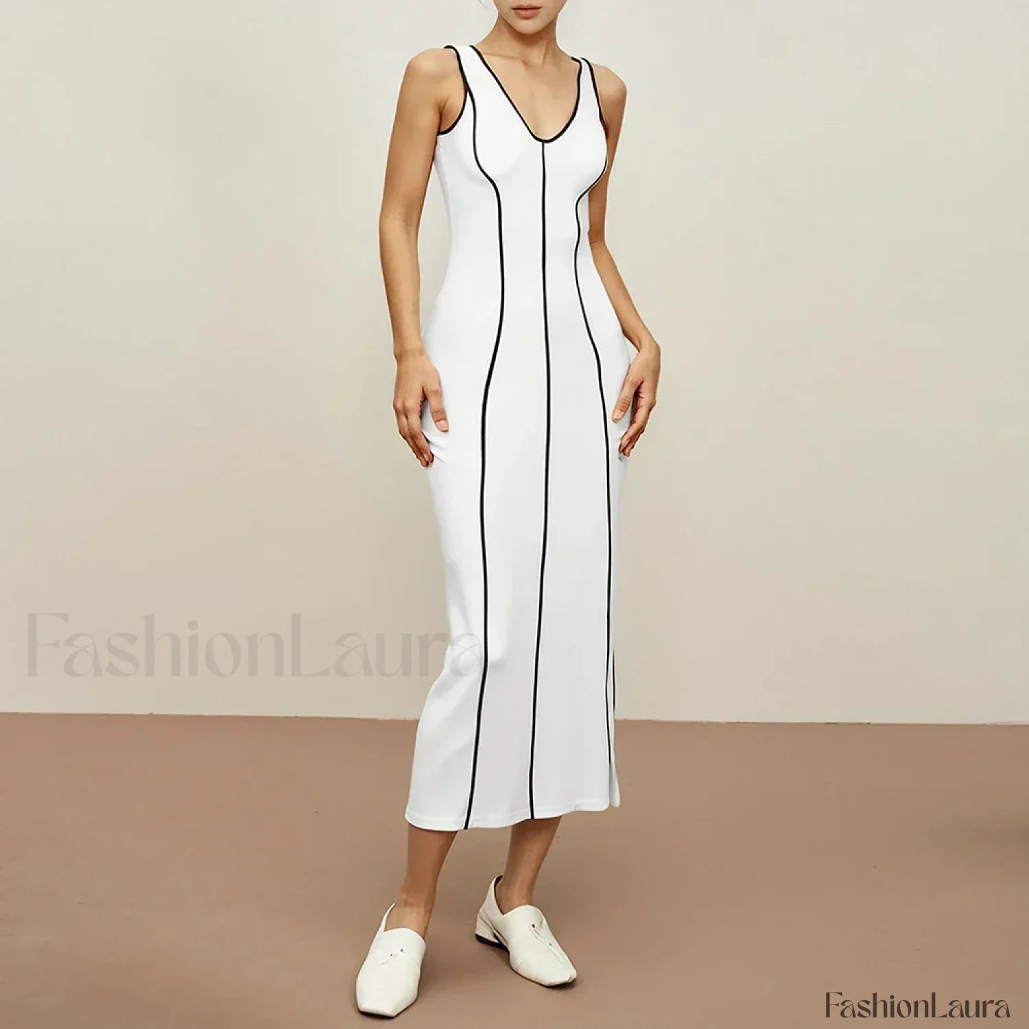 Striped Off-Shoulder Midi Dress