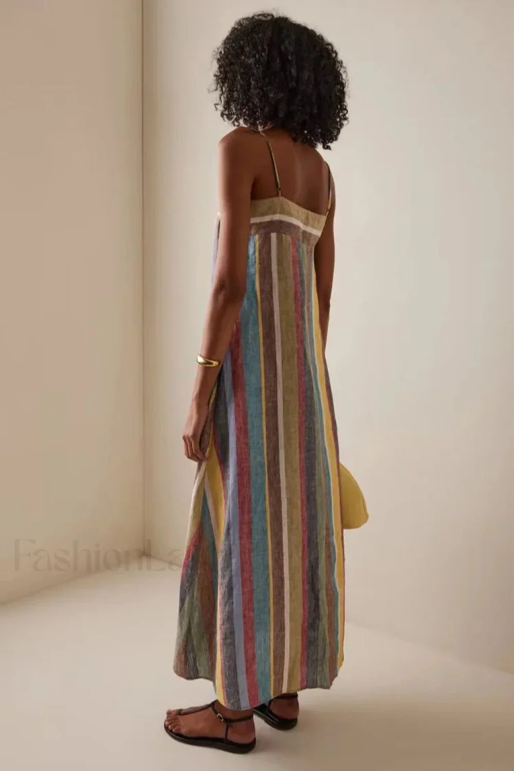 Striped Printed Strap Boho Dress Grey / S