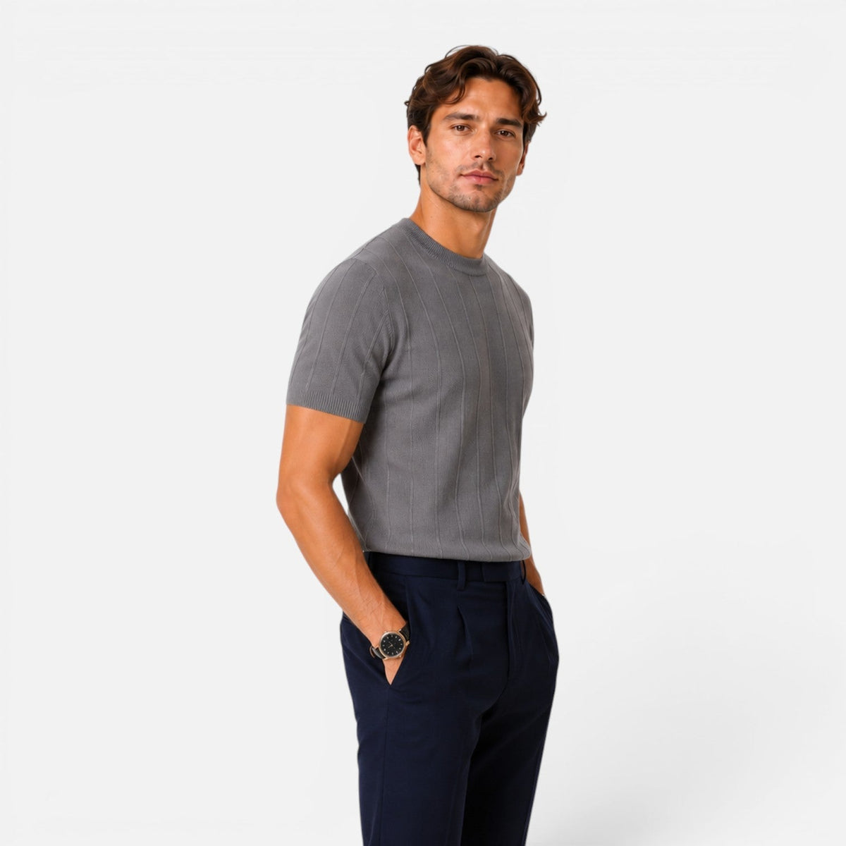 Men's Knit T-Shirt Crew Neck Short Sleeve Slim Fit