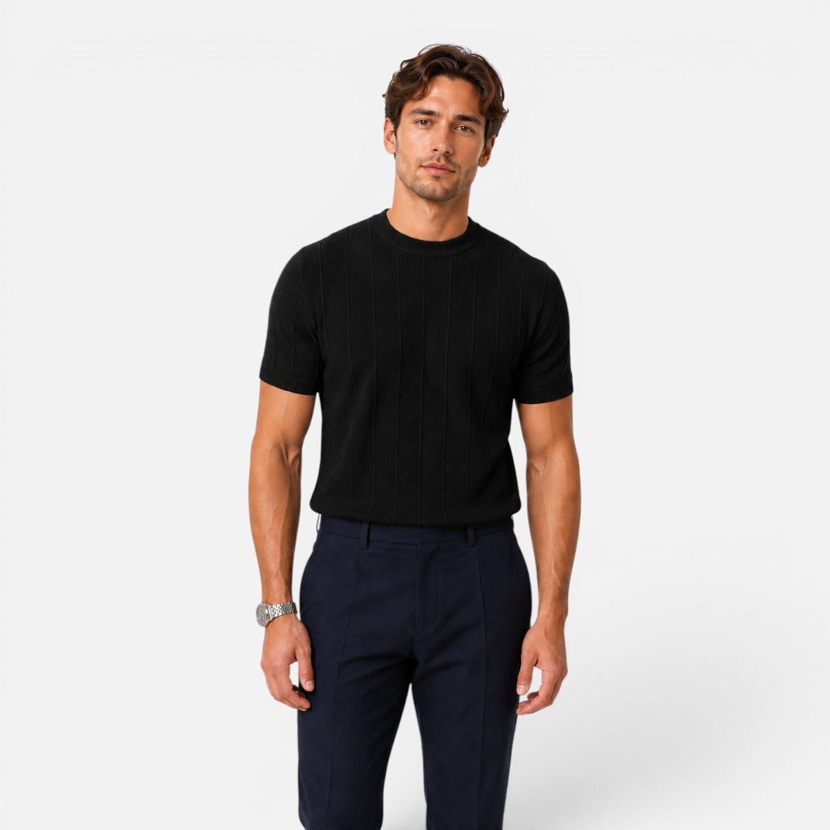 Men's Knit T-Shirt Crew Neck Short Sleeve Slim Fit