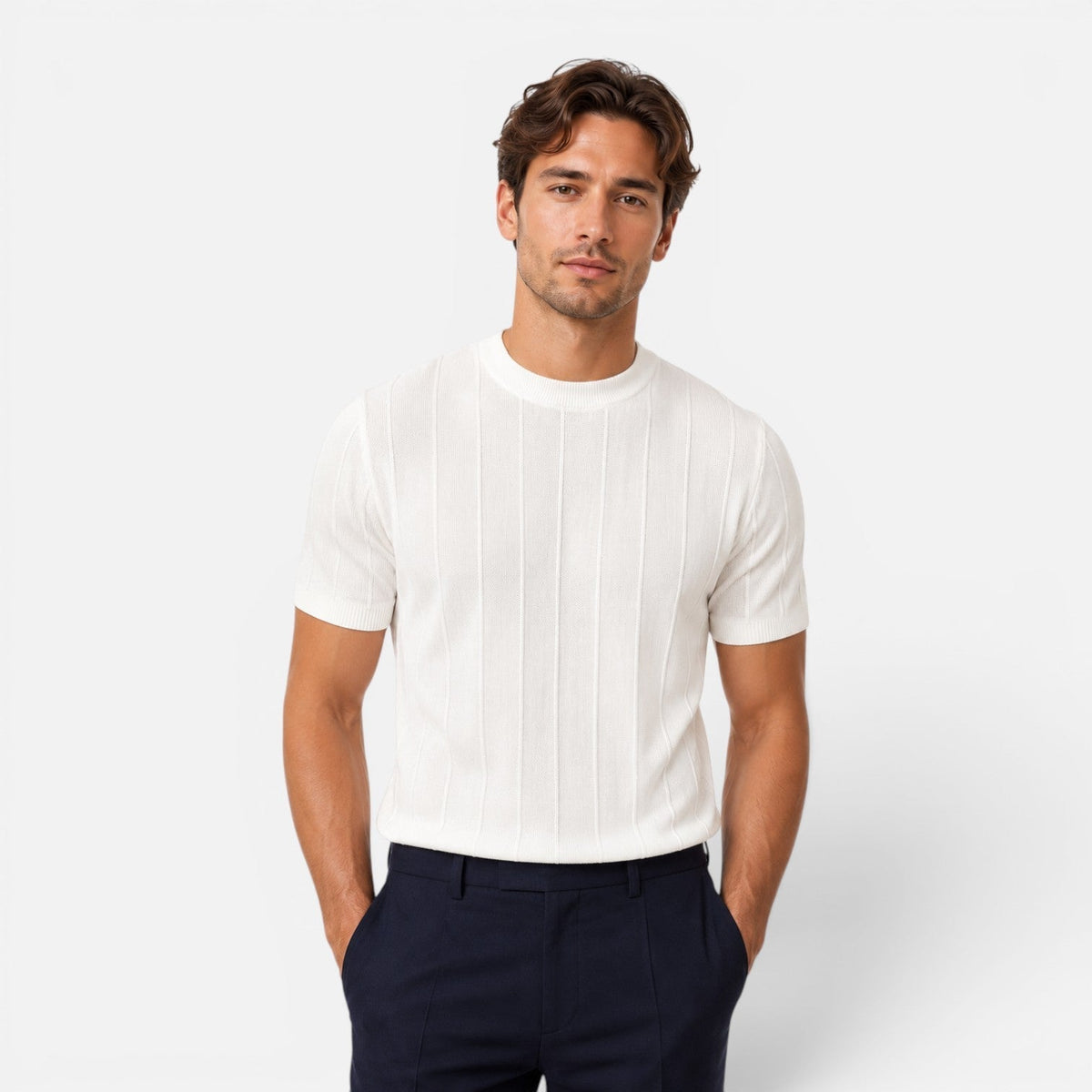 Men's Knit T-Shirt Crew Neck Short Sleeve Slim Fit