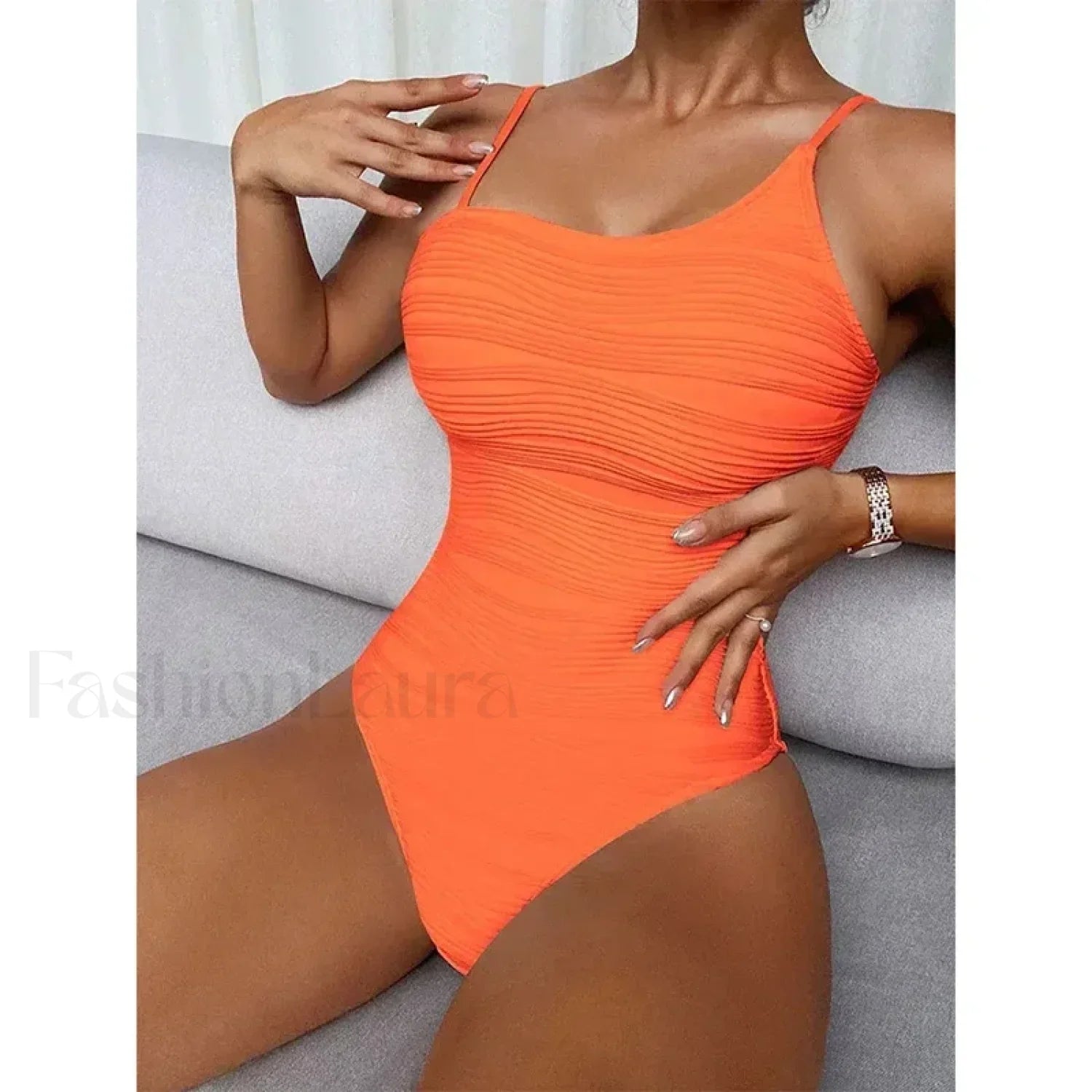 Striped Solid Fashion Bather One Piece