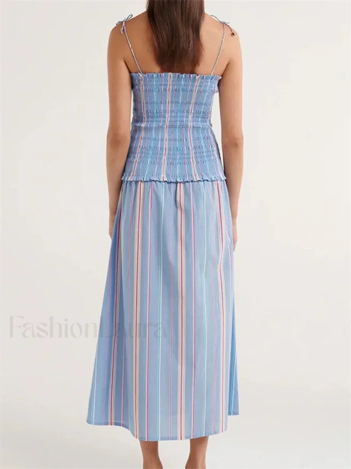 Striped Spaghetti Patchwork Maxi Dress