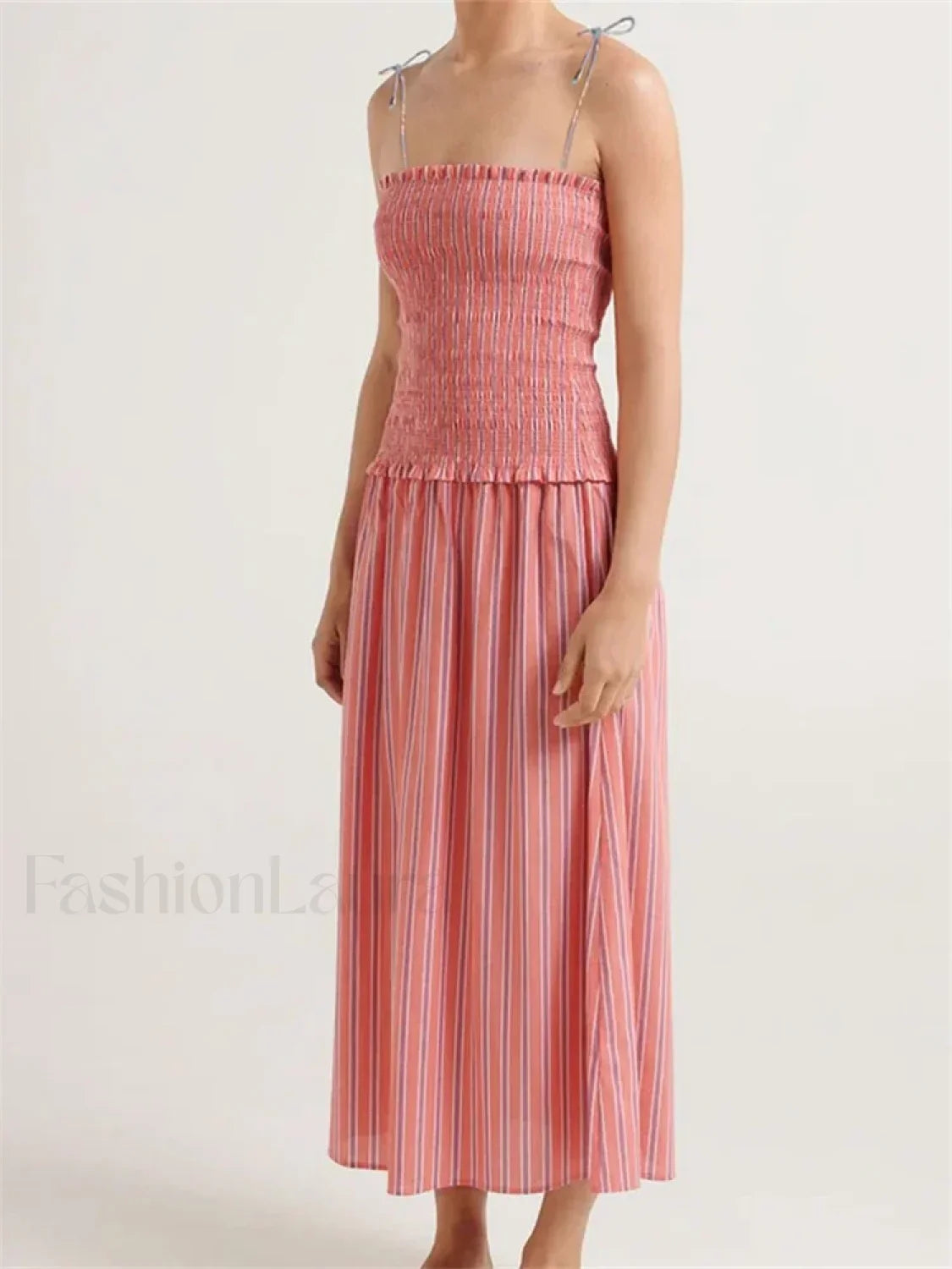 Striped Spaghetti Patchwork Maxi Dress pink / S