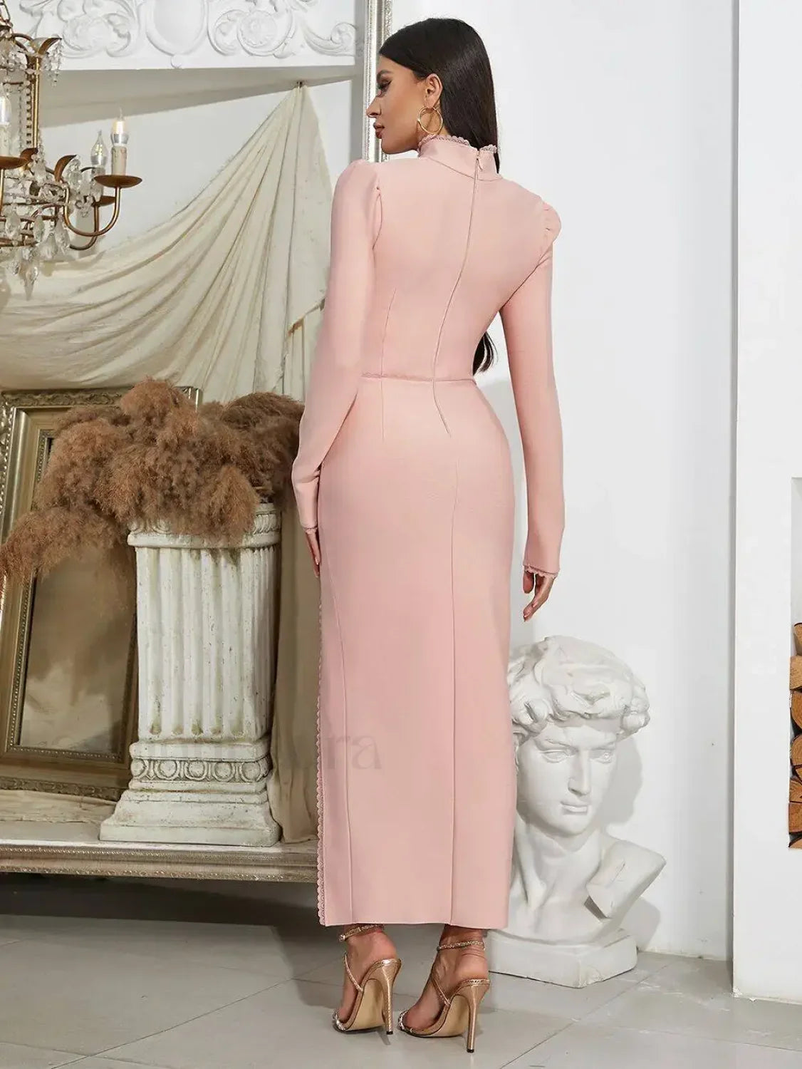 Striped Square-Collar Midi Dress