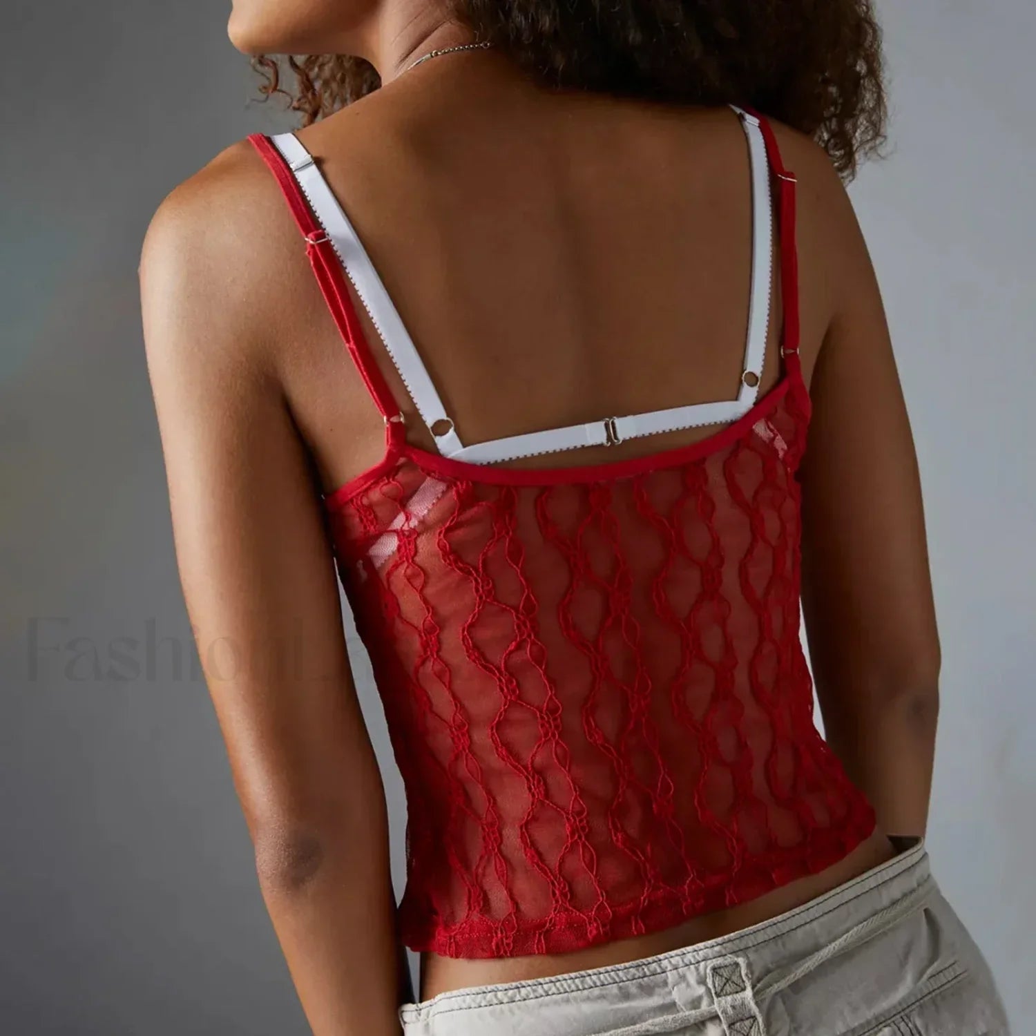 Striped Square-Neck Mesh Crop Top