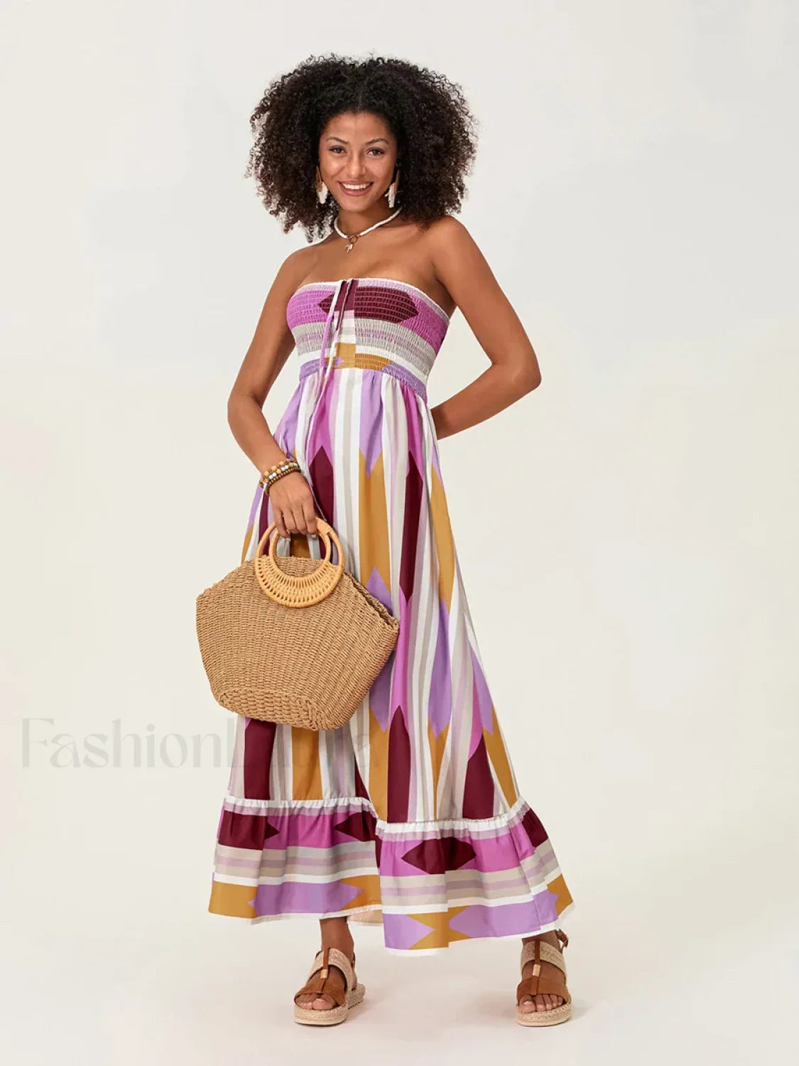 Striped Tube Top Boho Dress