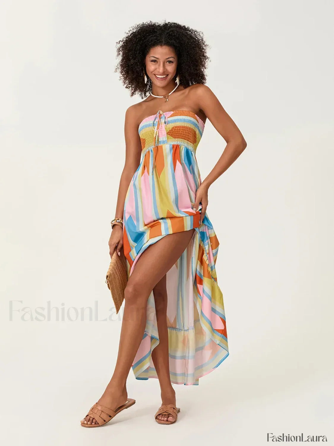 Striped Tube Top Boho Dress