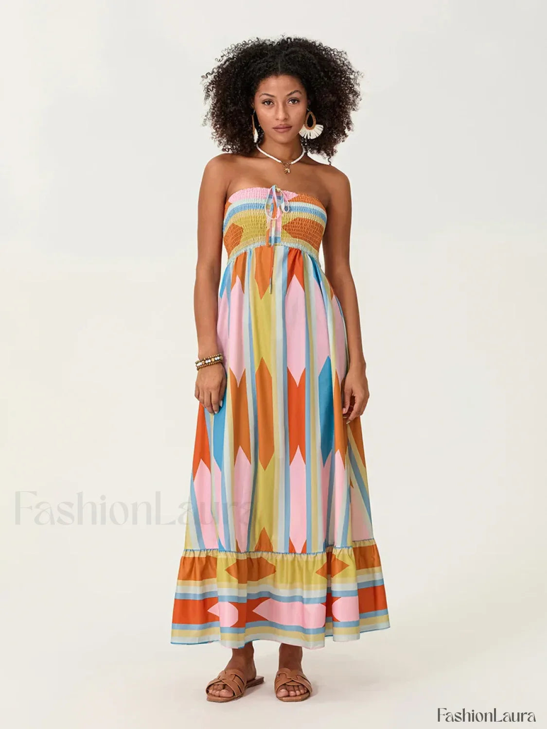 Striped Tube Top Boho Dress