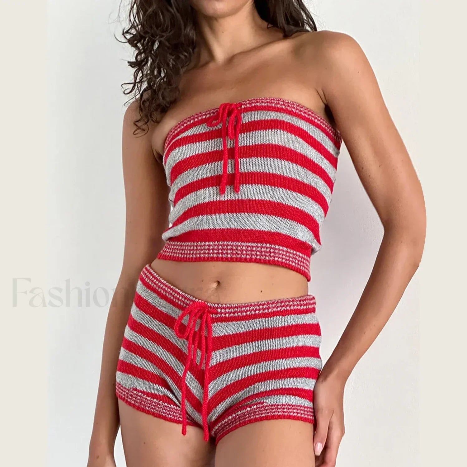 Striped Tube Top Shorts Two Piece Set
