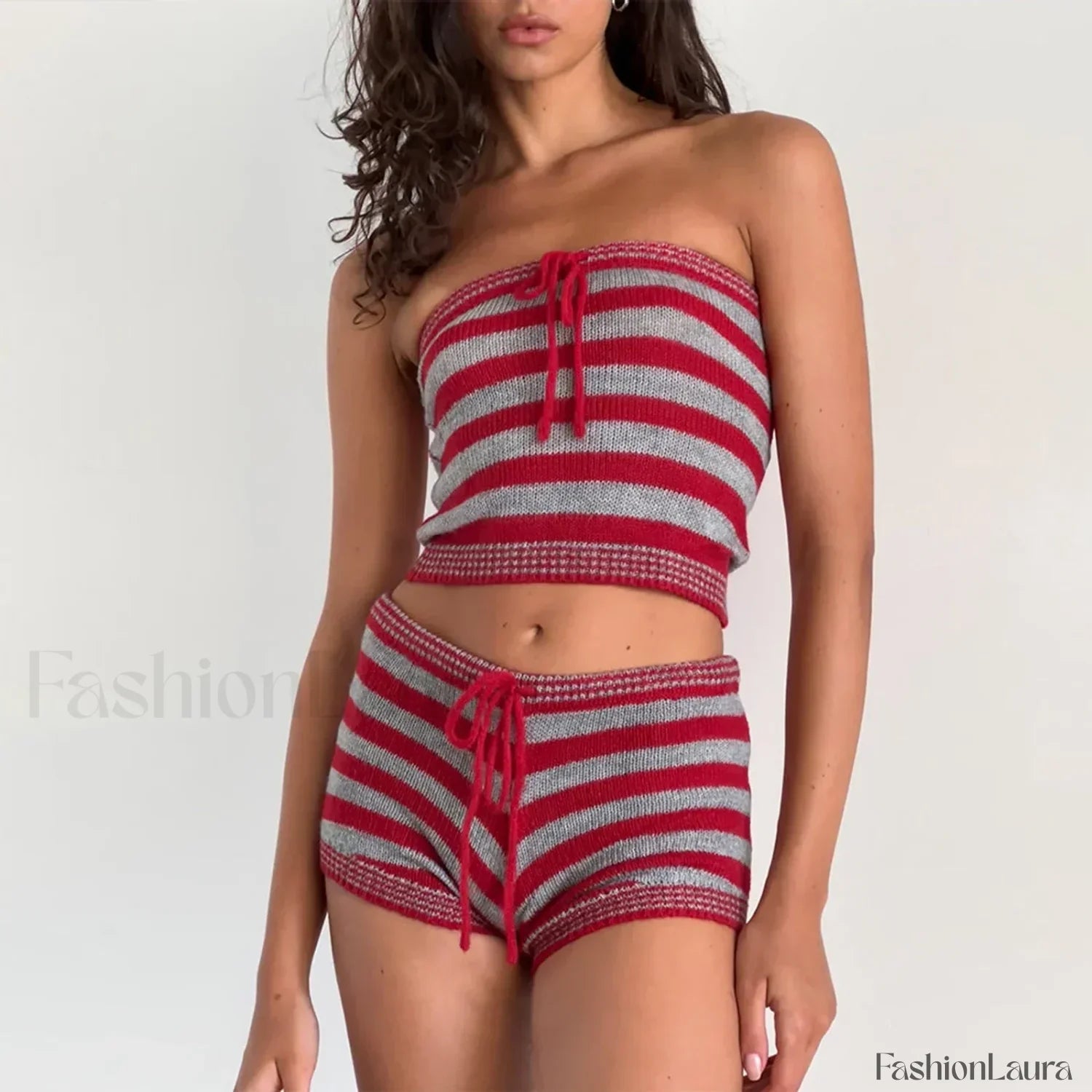 Striped Tube Top Shorts Two Piece Set