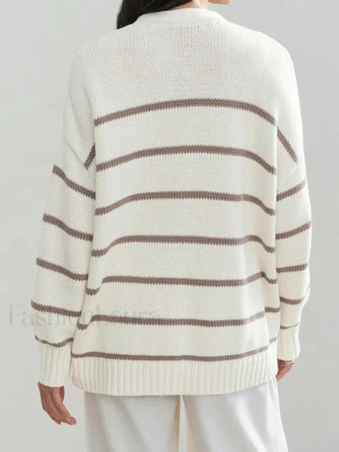 Striped V-Neck Knit Cardigan