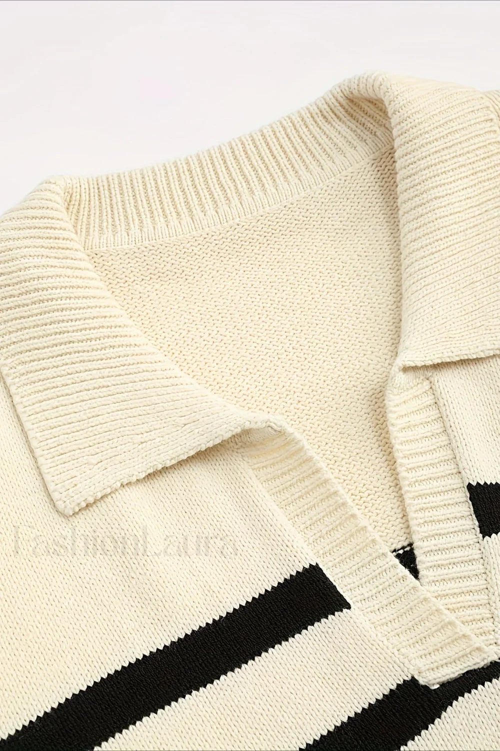 Striped Wool Collar V-Neck Sweater