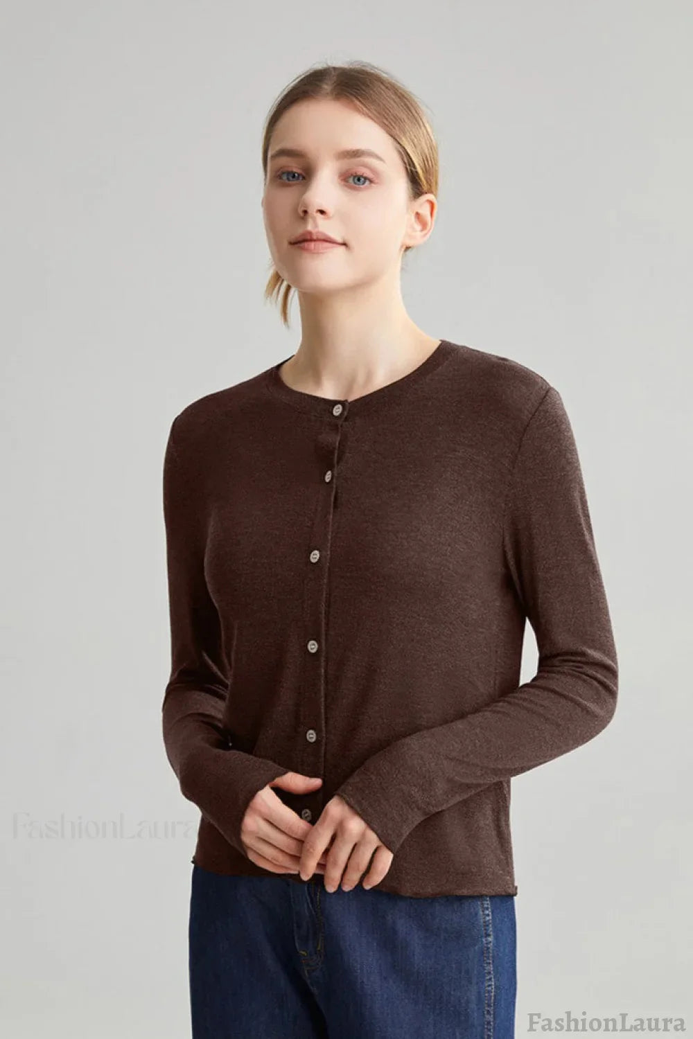 Structured Tencel Cardigan Brown / S