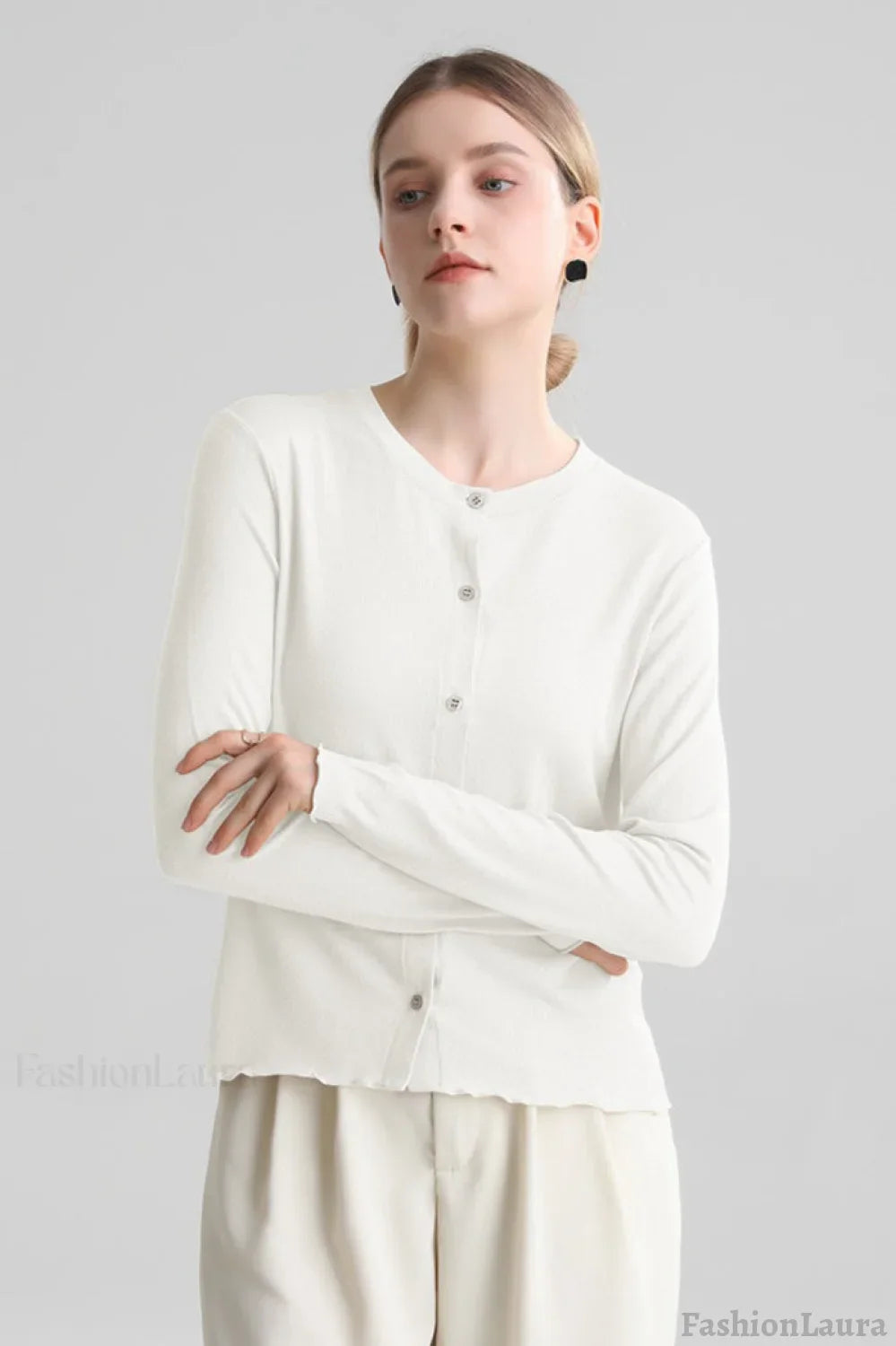 Structured Tencel Cardigan White / S