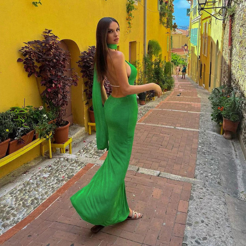 One Shoulder Sleeveless Backless High Split Formal Maxi Dress