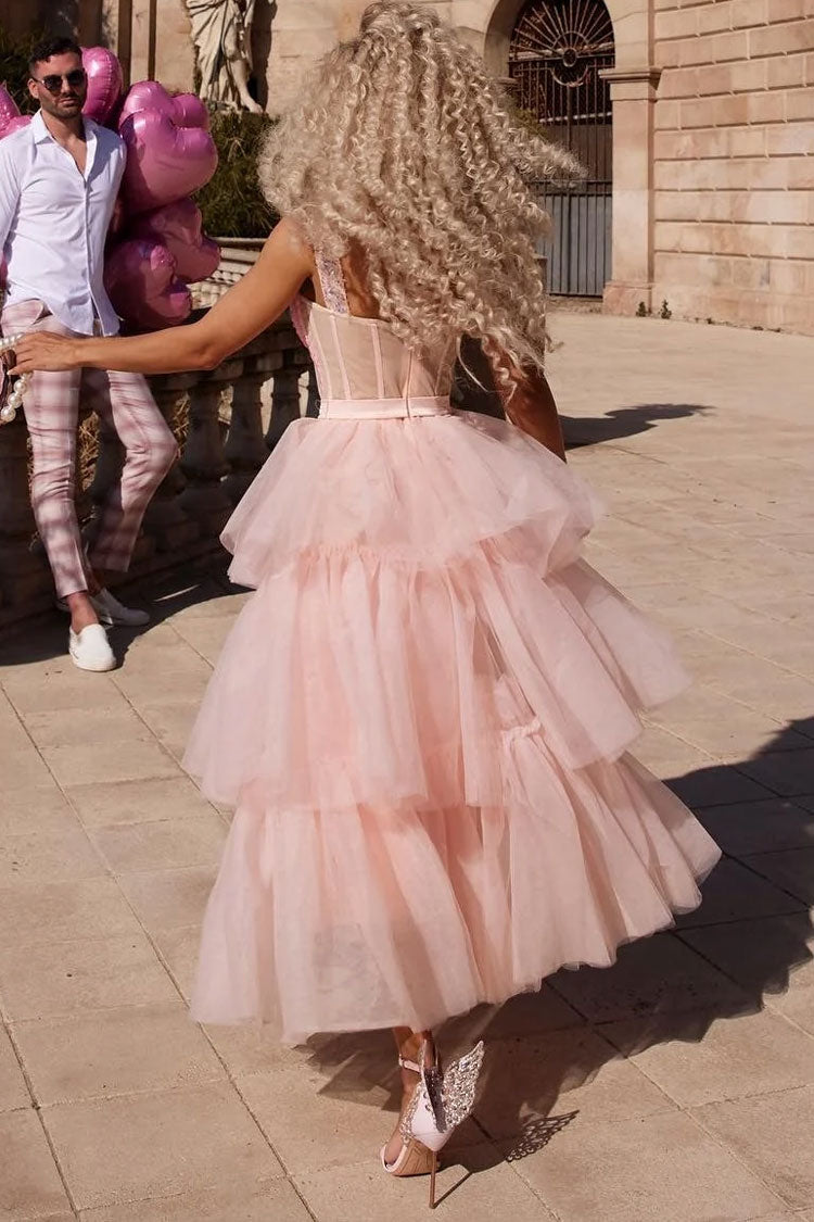Sequin Sweetheart Corset Tiered Tulle Maxi Dress