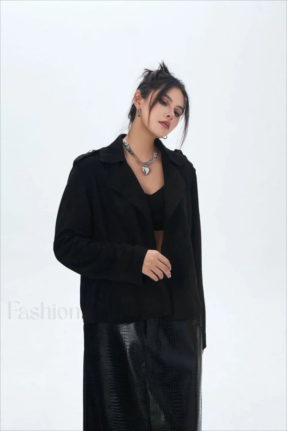 Suede Open Front Biker Jacket