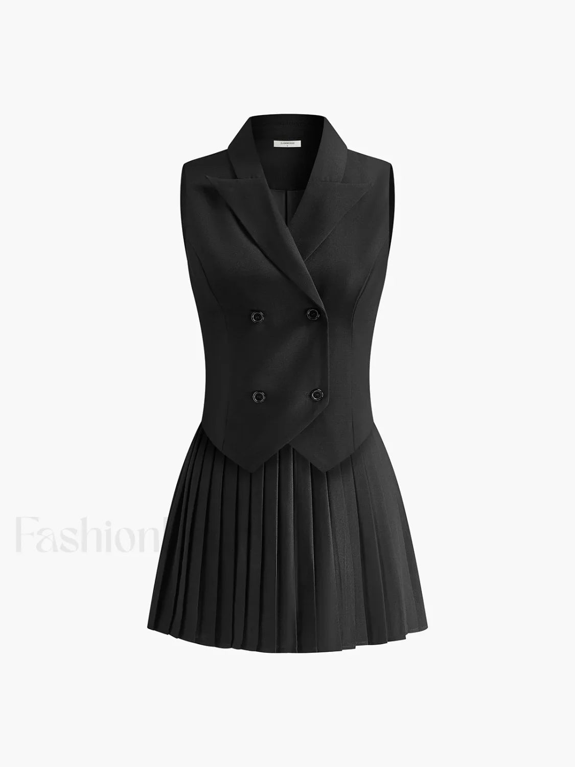 Suit Waistcoat With Pleated Mini Skirt Set