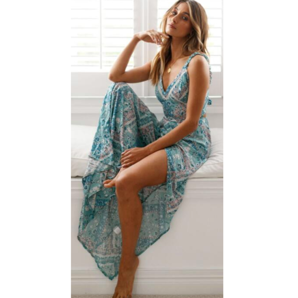 Ruffle Strap Open Back Tie Back Sleeveless Maxi Dress