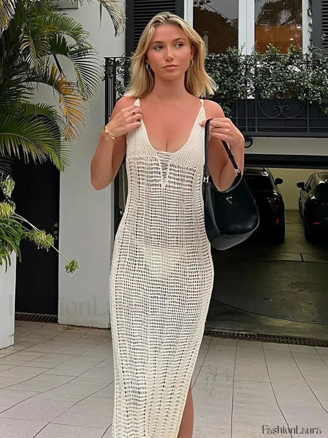 Summer Beach Crochet Maxi Hollow Out Cover-Ups Bodycon V Neck Knitted Long Club Party Streetwear Dress