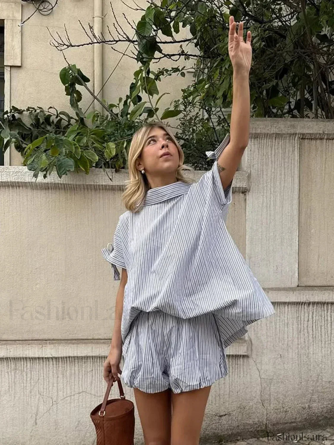 Summer Collar Pajama Shorts Two Piece Set