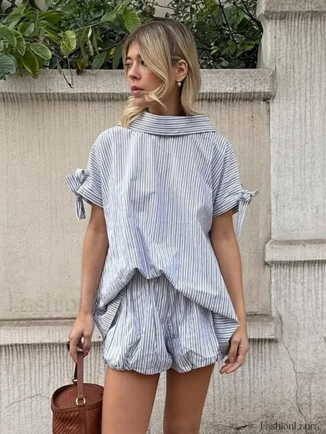 Summer Collar Pajama Shorts Two Piece Set