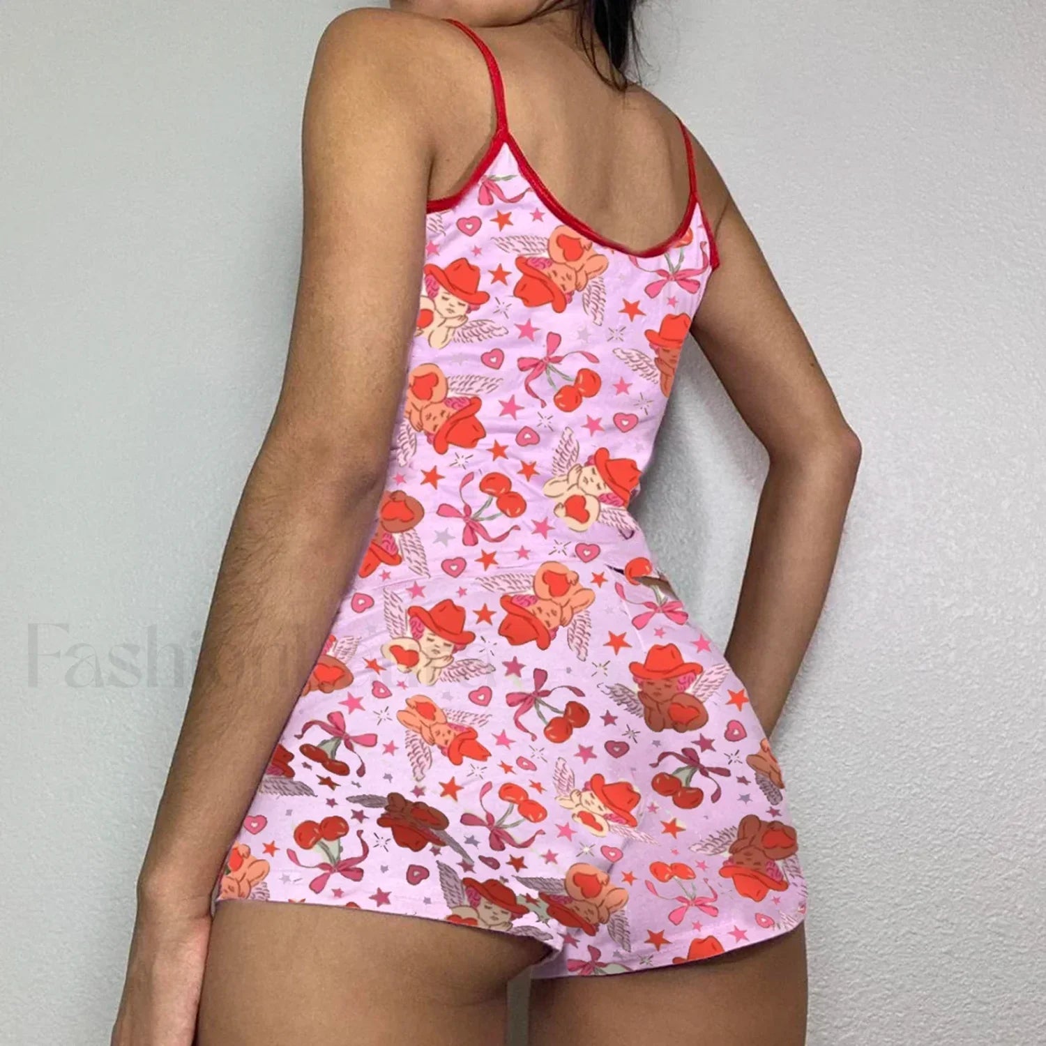 Summer Shorts Strawberry Cherry Bow Camisole Two Piece Set