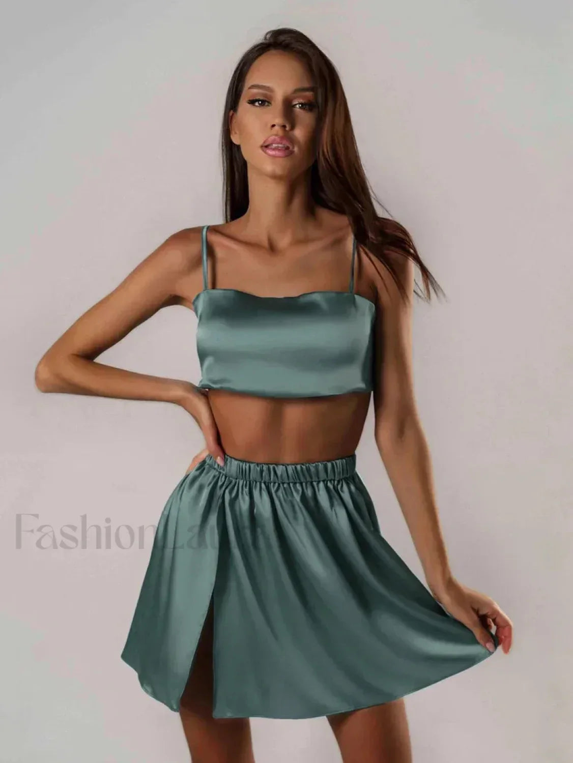 Summer Spaghetti Strap Shorts Two Piece Set Green / S