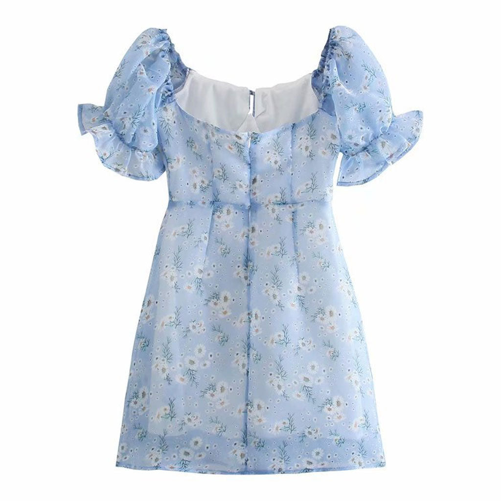 Tied Bustier Puff Sleeve Bodycon Mini Dress
