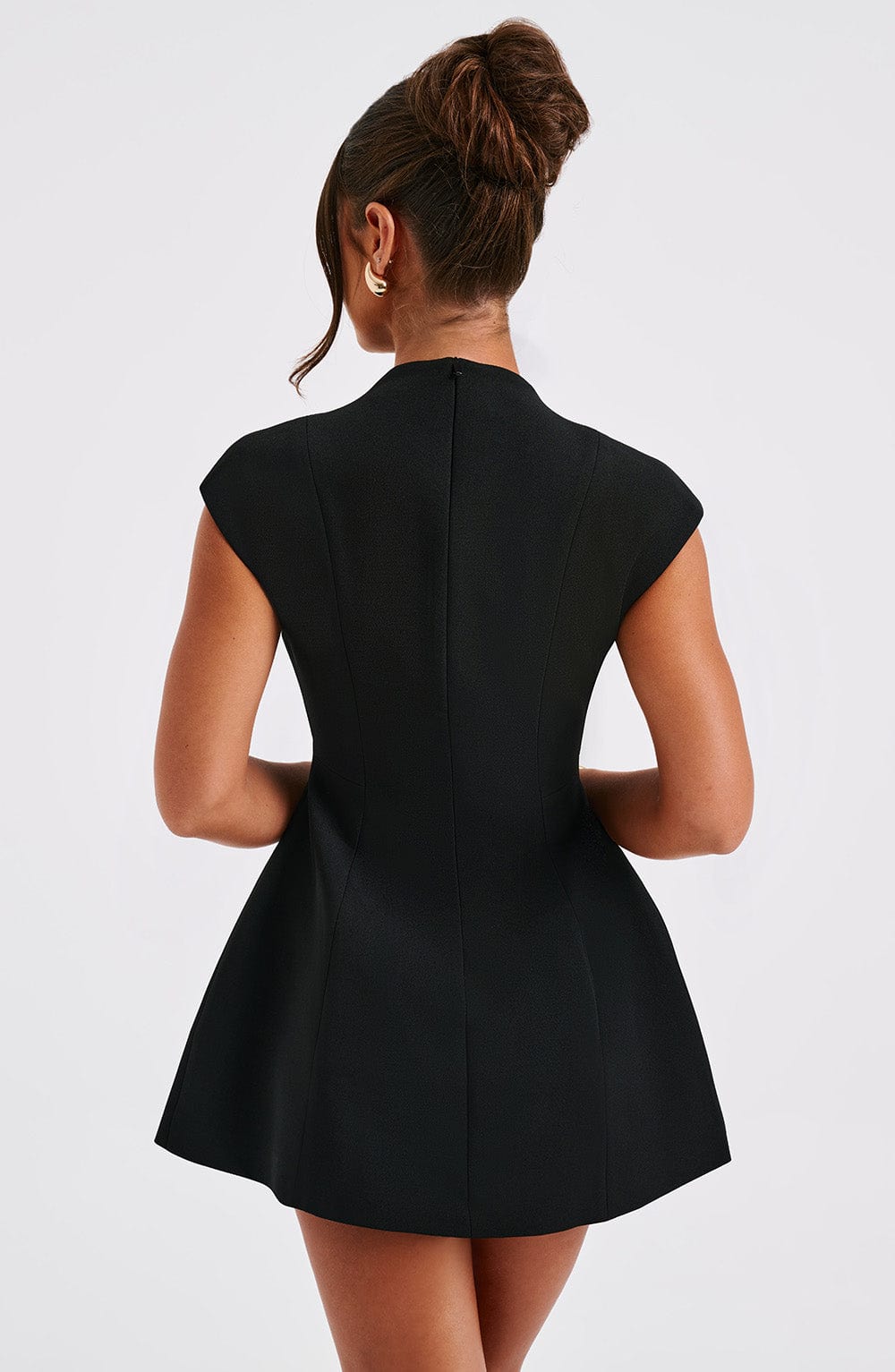 Plunge Neck Cap Sleeve Flap Pocket Flared Mini Dress 2