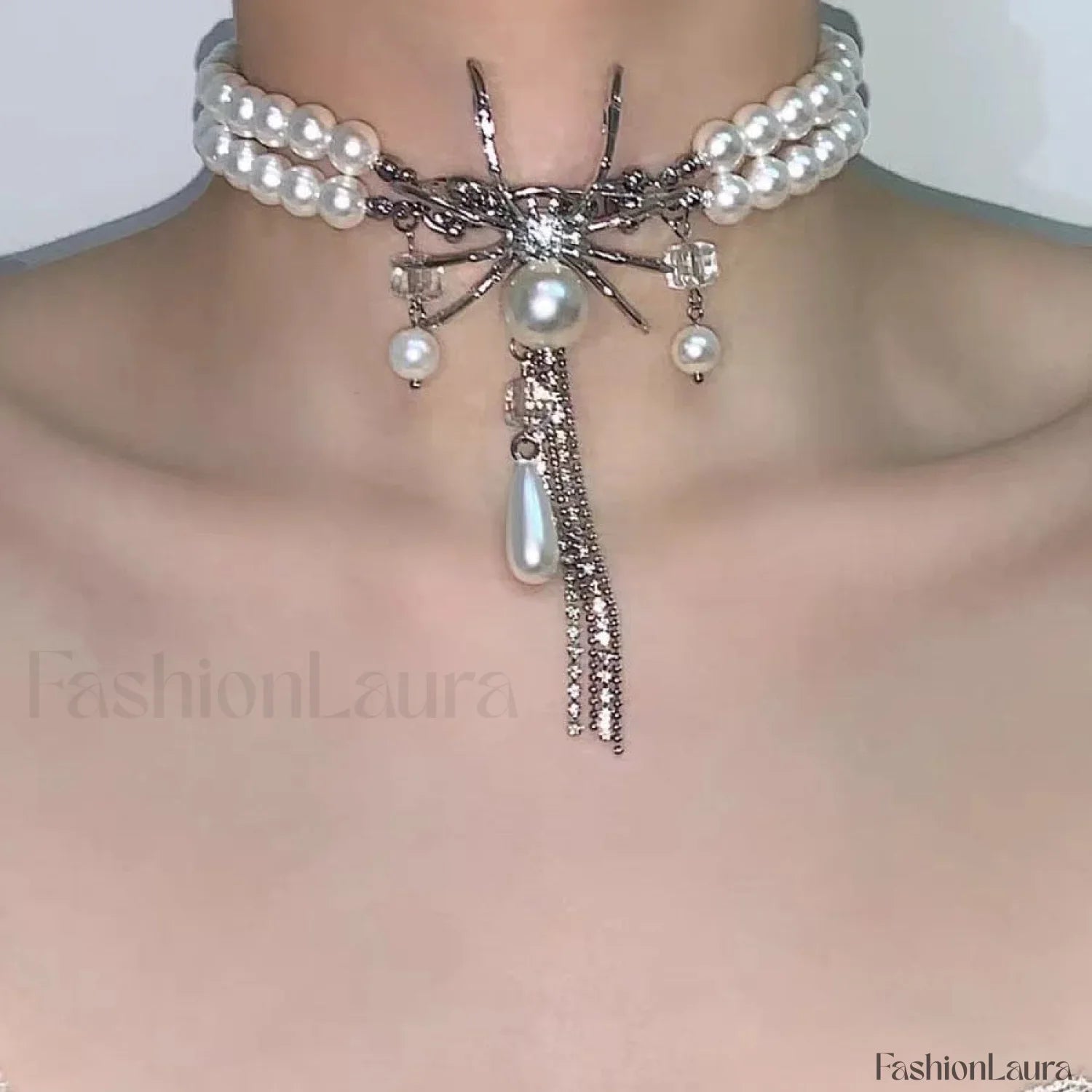 Sweet Pearl Layer Cool Double Spider Necklace