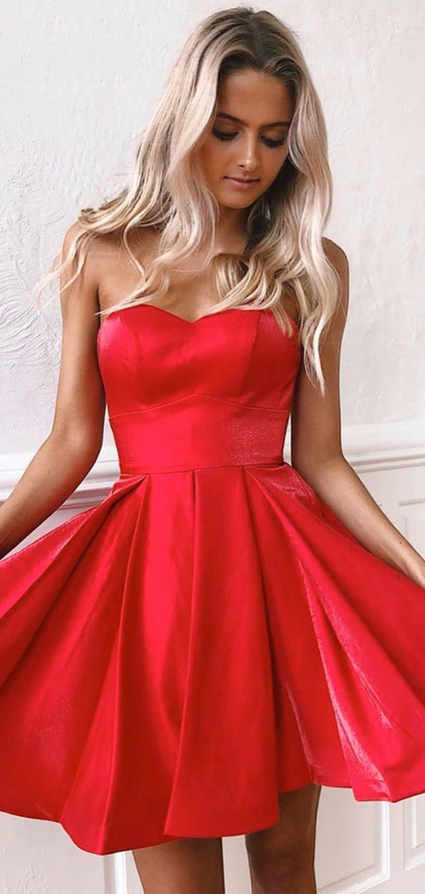 Satin Sweetheart Strapless Pleated A-Line Short Homecoming Dress 2