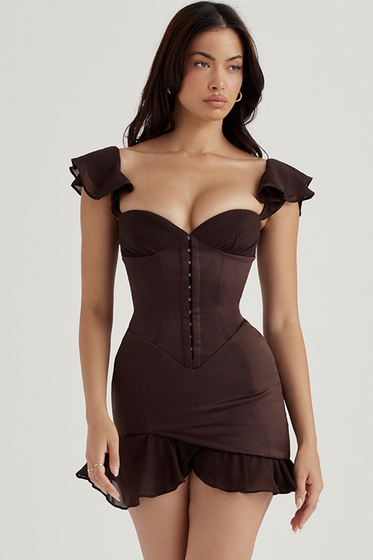Satin Sweetheart Ruffle Sleeve Bustier Corset Mini Dress