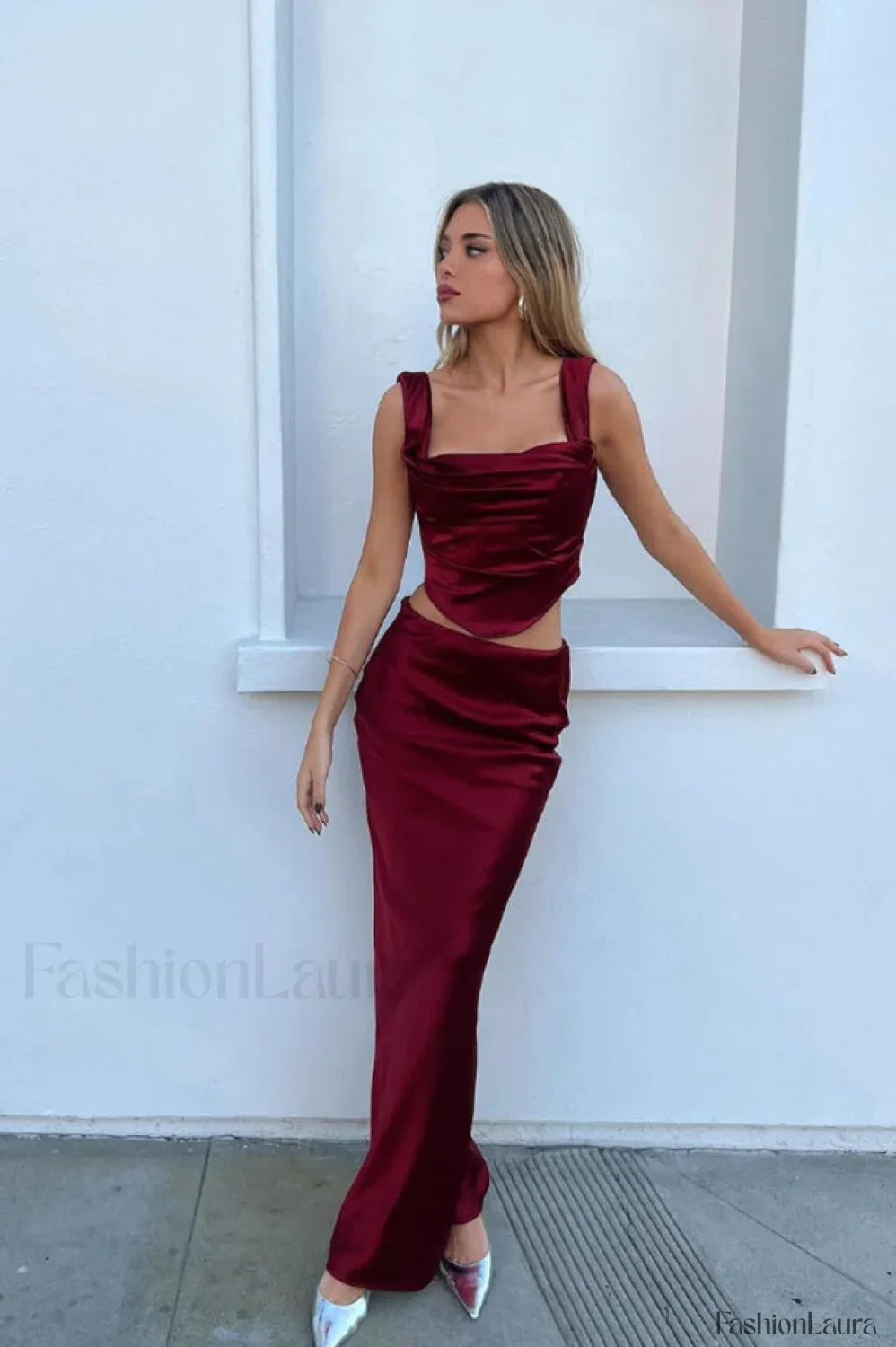 Sydel Satin Bias Charming Cut Maxi Skirt Set