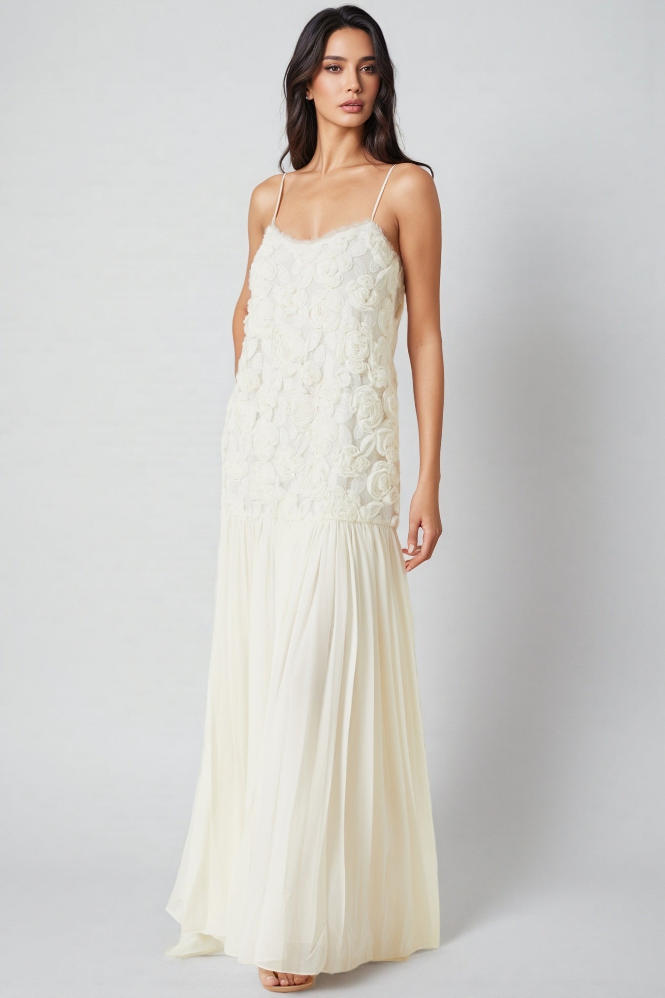 Pietro Three-Dimensional Rose Chiffon Maxi Dress - View 3