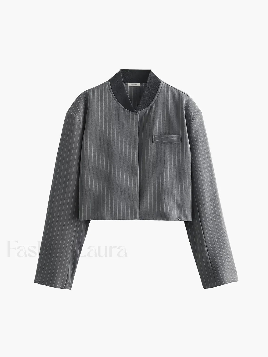 Tailored Pinstripe Graceful Patchwork Collar Jacket