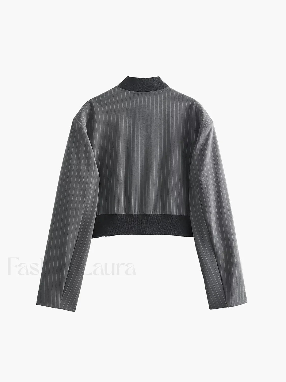 Tailored Pinstripe Graceful Patchwork Collar Jacket