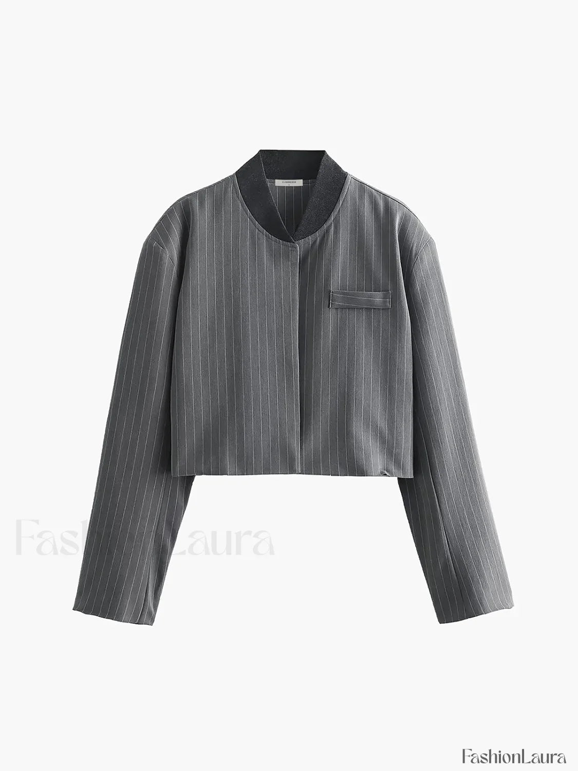 Tailored Pinstripe Graceful Patchwork Collar Jacket