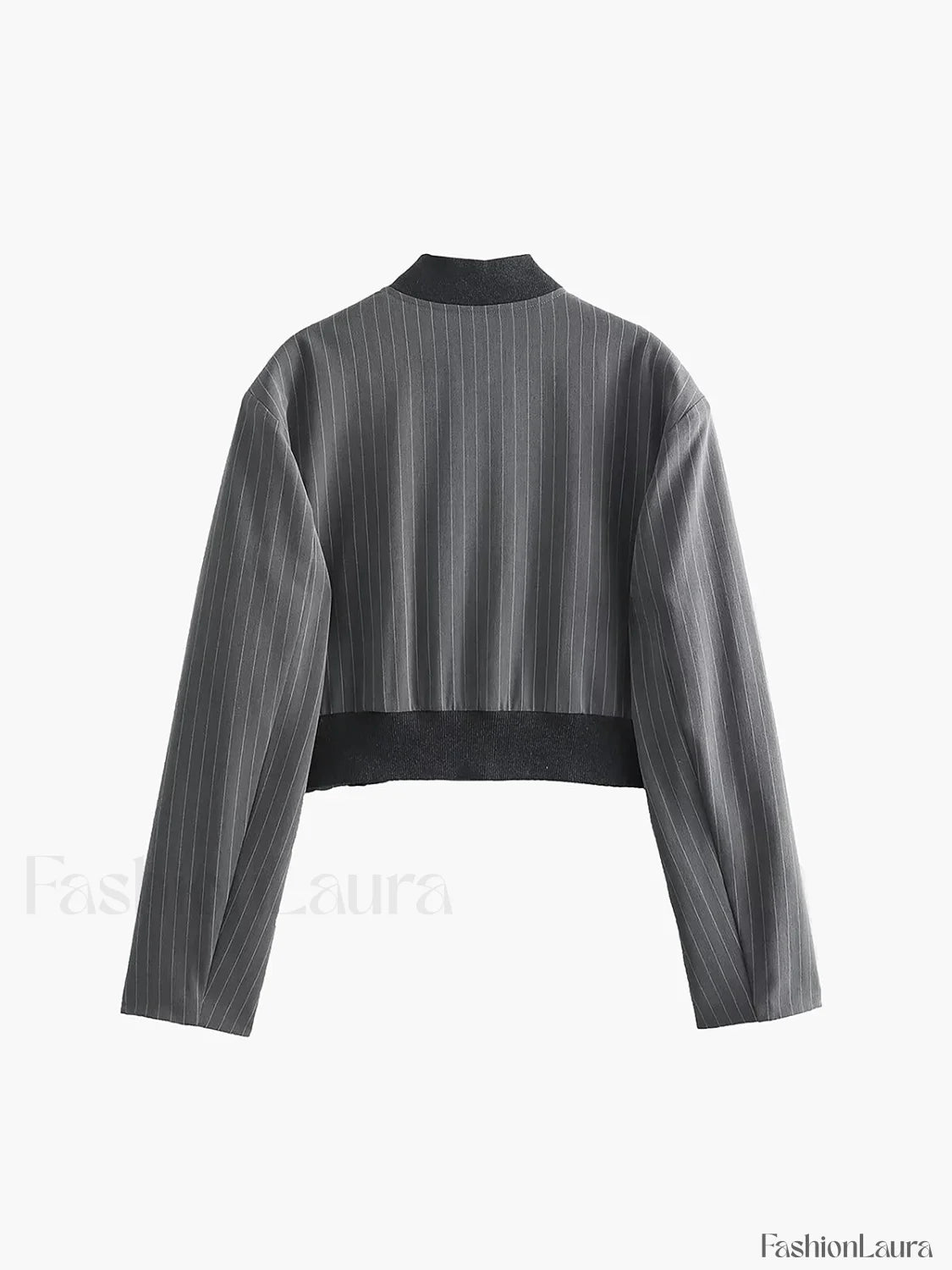Tailored Pinstripe Graceful Patchwork Collar Jacket