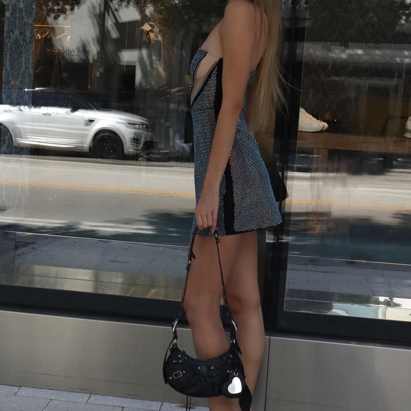 Rhinestone Strapless Cut Out Bodycon Mini Dress
