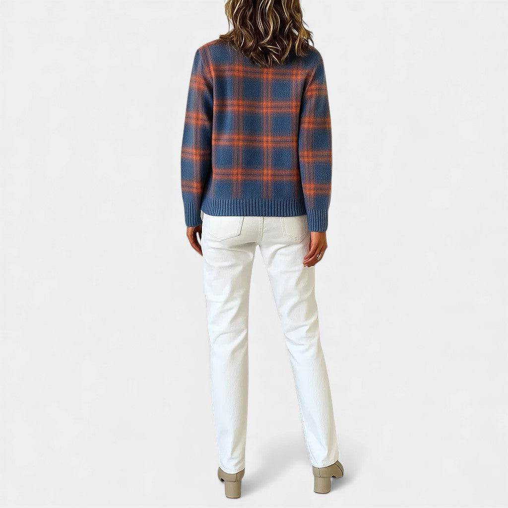 Collared Button Front Plaid Knit Shirt Cardigan