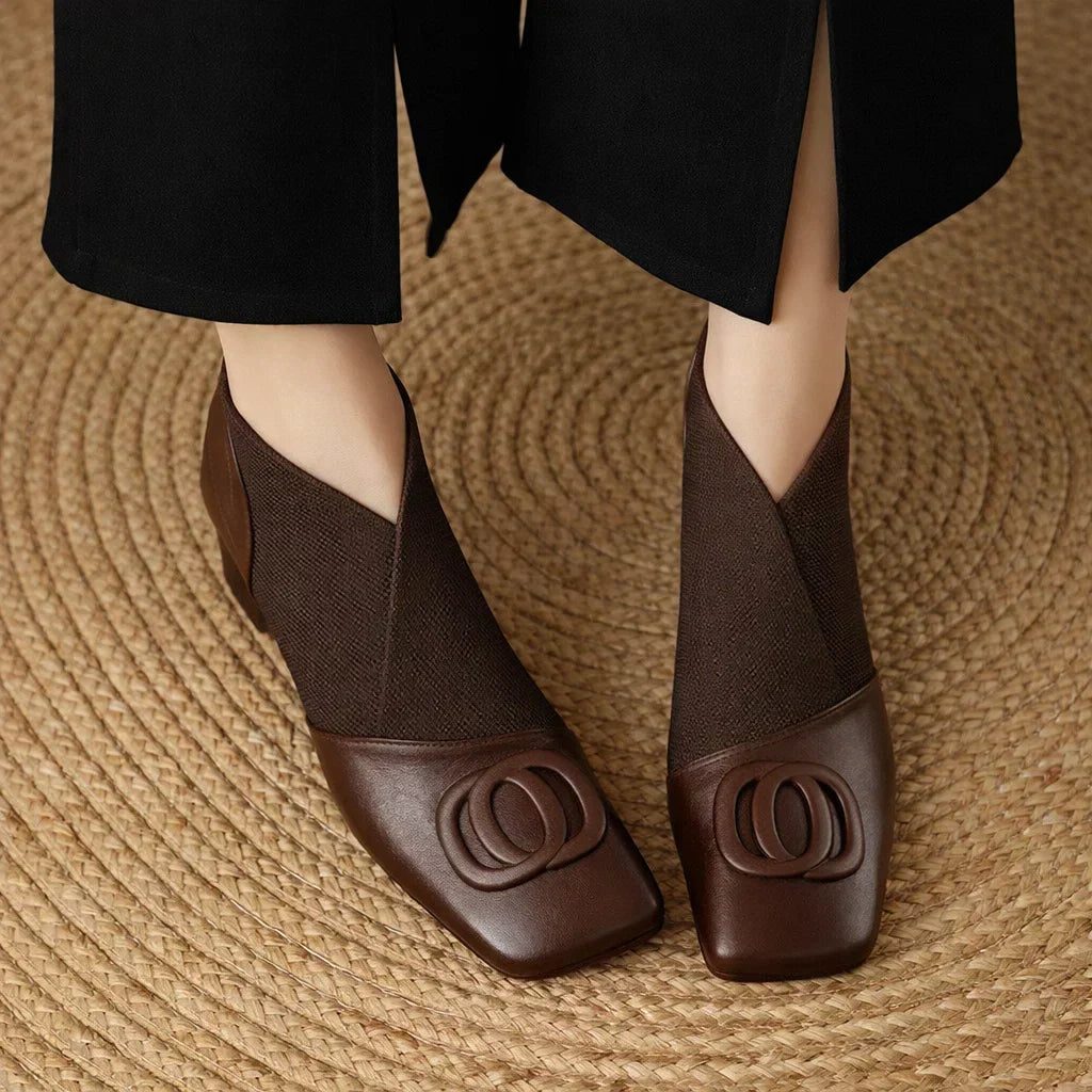 Square Toe Contrast Knit Panel Slip On Flats