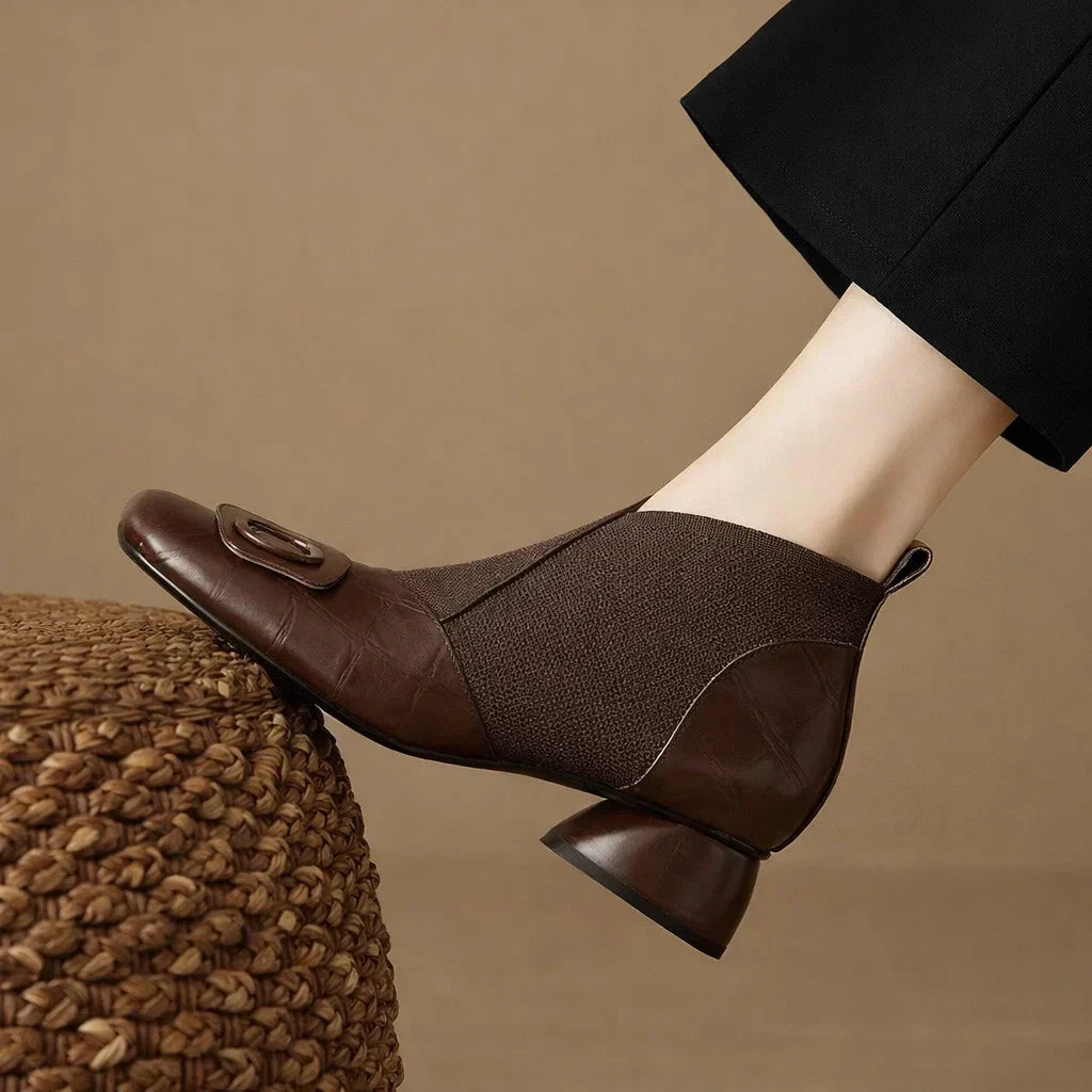 Square Toe Contrast Knit Panel Slip On Flats