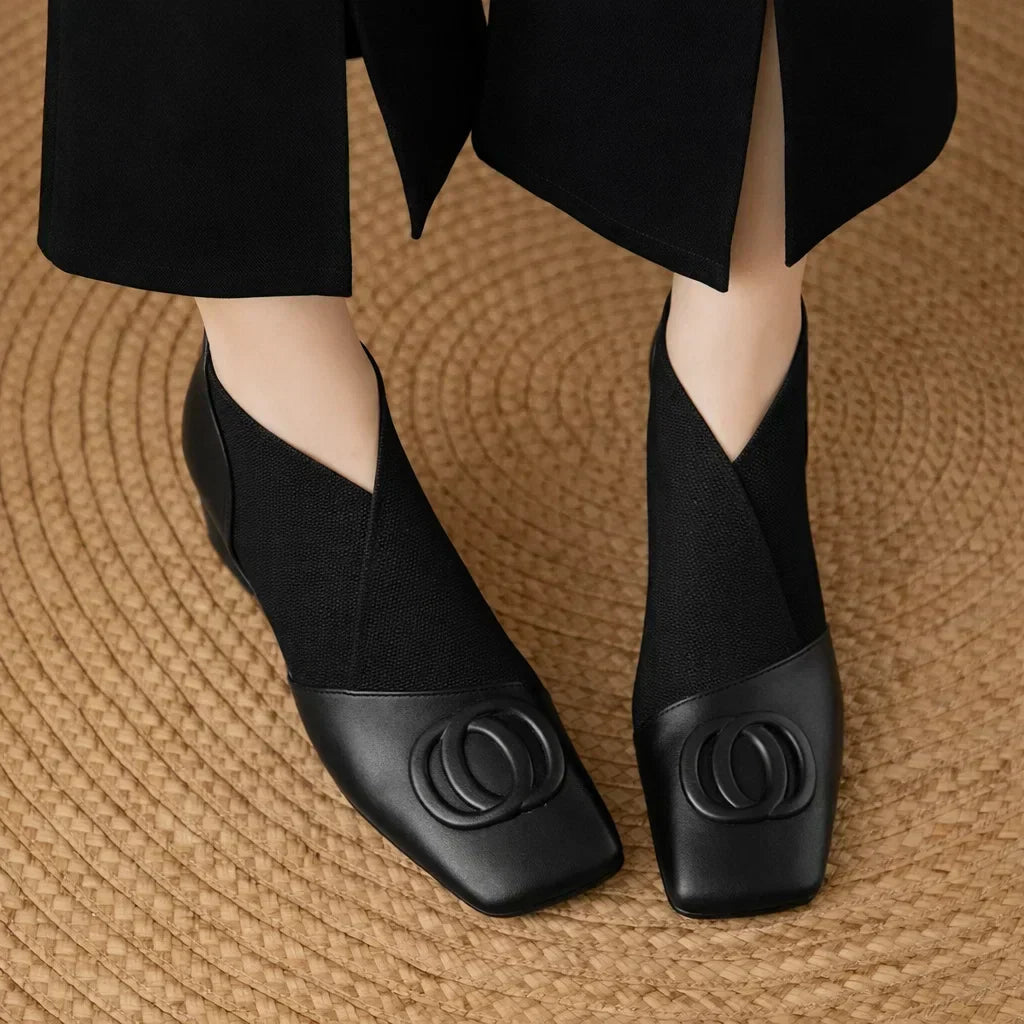 Square Toe Contrast Knit Panel Slip On Flats