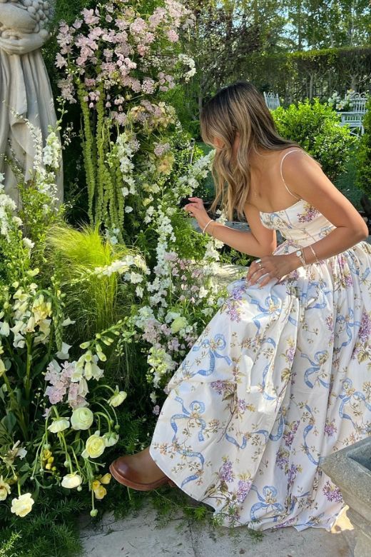 Floral Corset Straight Neck Spaghetti Strap Maxi Dress 5